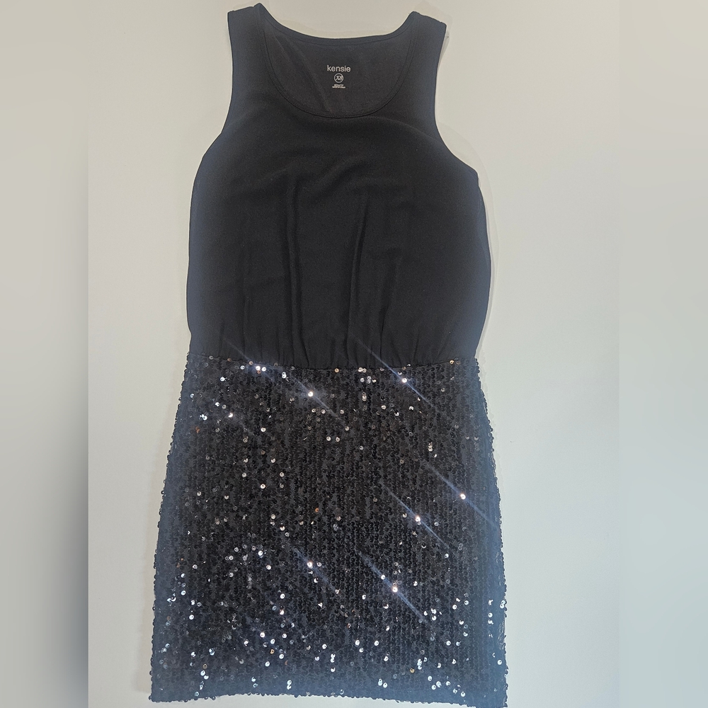 Kensie Dress Womens XS Black Sequined Bottom‎ Sleeveless Cocktail Event Wear